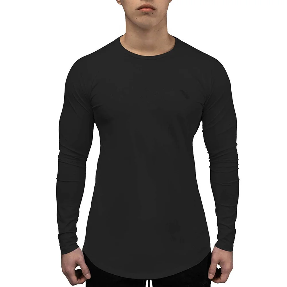Повседневная хлопковая футболка с длинным рукавом Мужская облегающая для