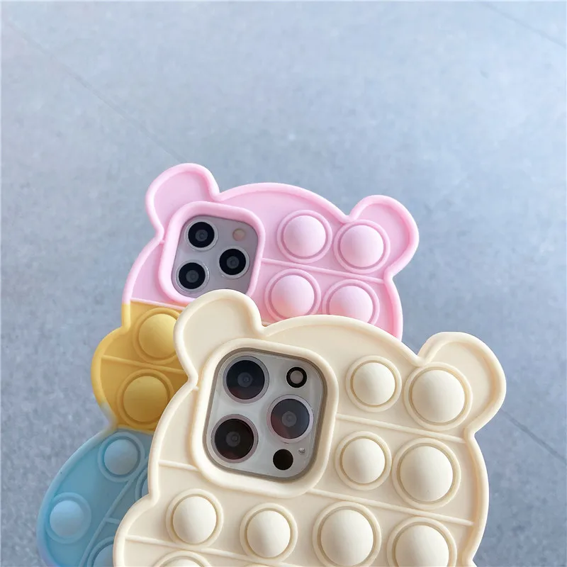 

3D Bear Popit Push It Bubble for iPhone 11 Case 12 Mini Pro Max Xr X Xs Max 6 S 7 8 Plus SE 2020 Stress Silicon Cute Phone Cover