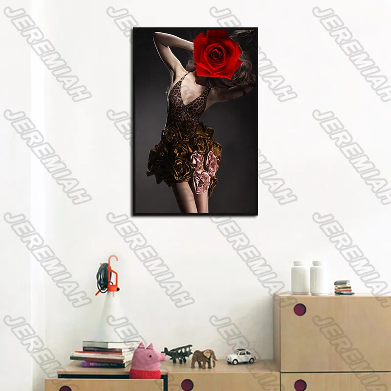 

Red Rose and Beauty Poster Nordic Style Wall Art Canvas Print Painting Modern Living Room Decoration