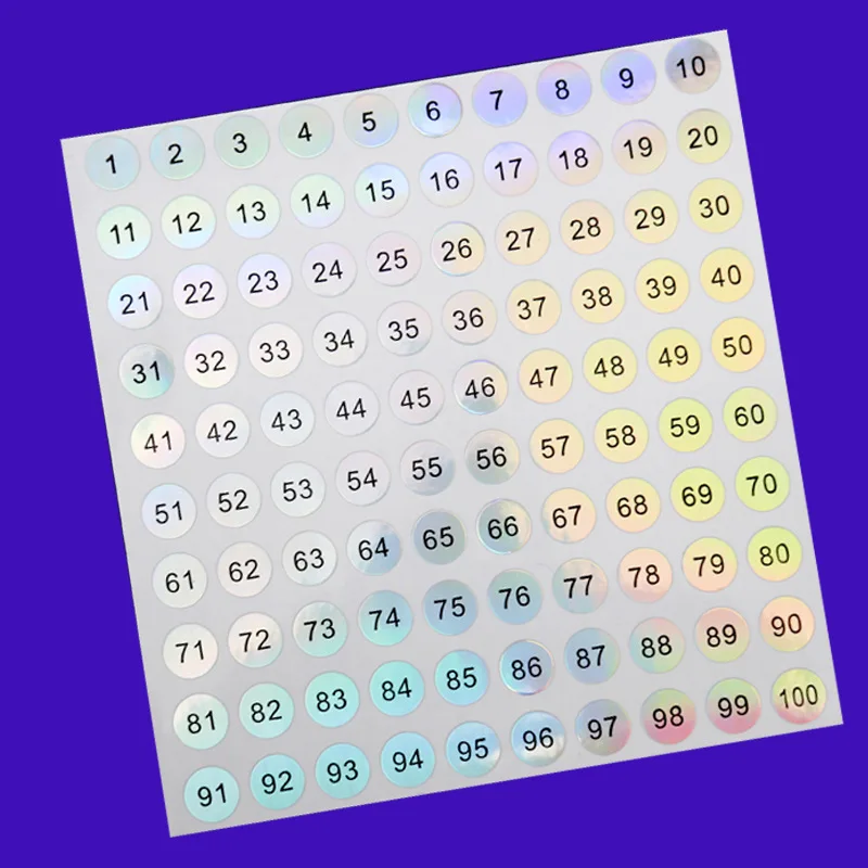

2pcs/pack No.1~No.300 Colorful Laser Number Sticker Self Adhesive Sticker Waterproof Durable Label Business Supplies