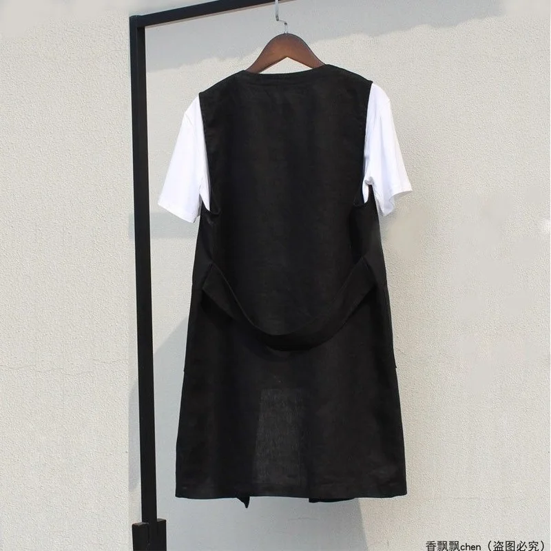 Жилет женский льняной однобортный с V-образным вырезом повседневный простой и