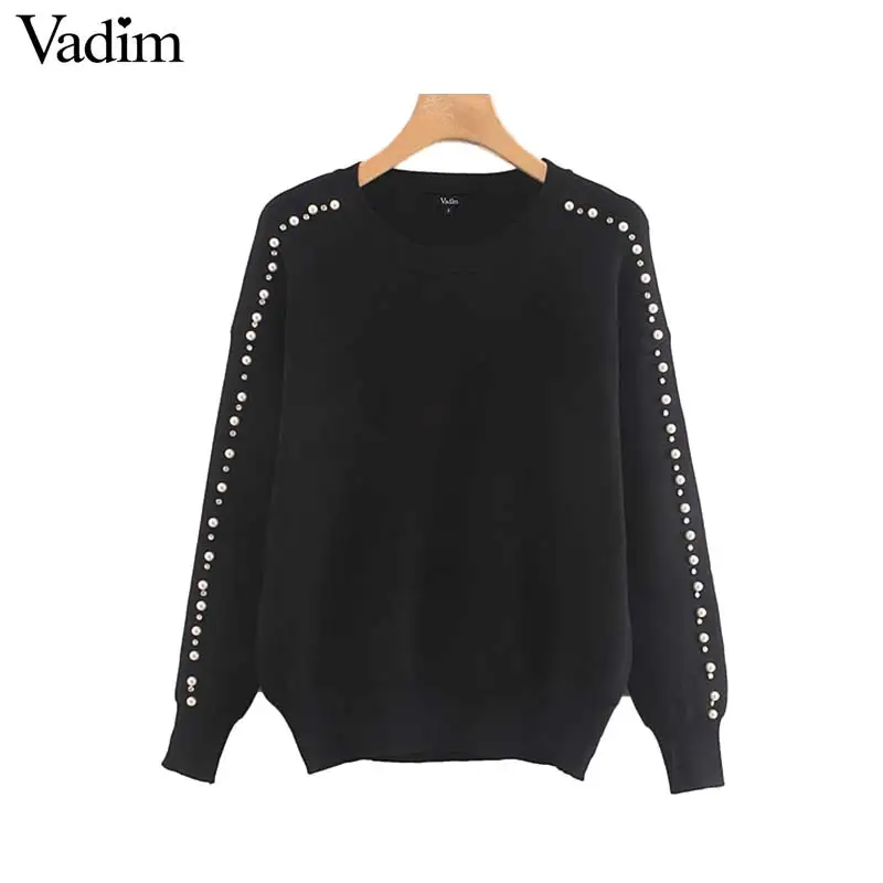 Vadim милый Женский бисер жемчужное демондс украсить вязаный свитер Длинные рукава