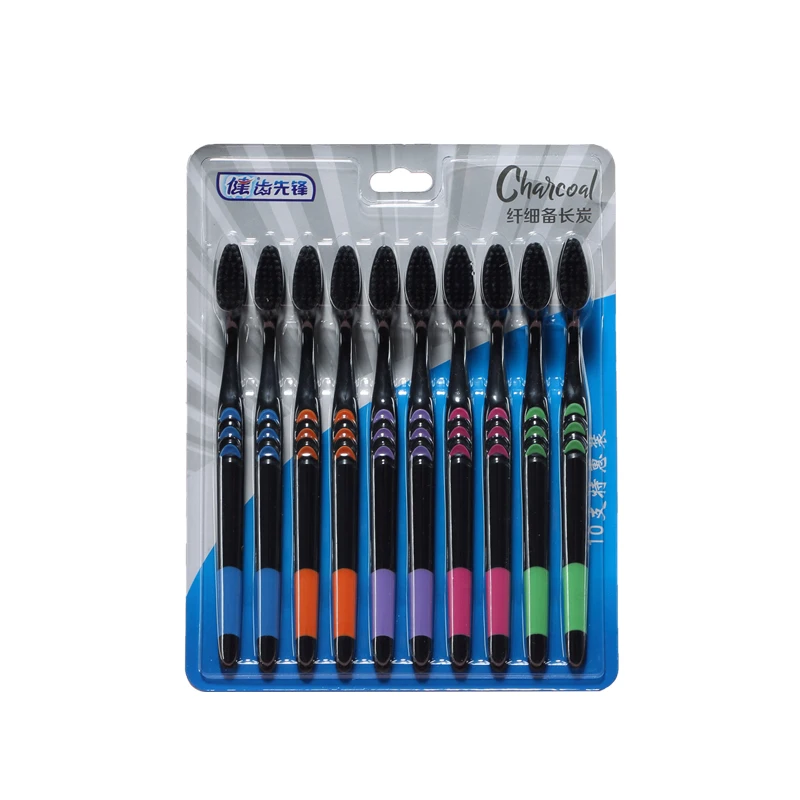 

[10 Pieces] Toothbrush Soft Bristle Adult Bamboo Charcoal Household Fine Wool Toothbrush Antibacterial Men and Women Family