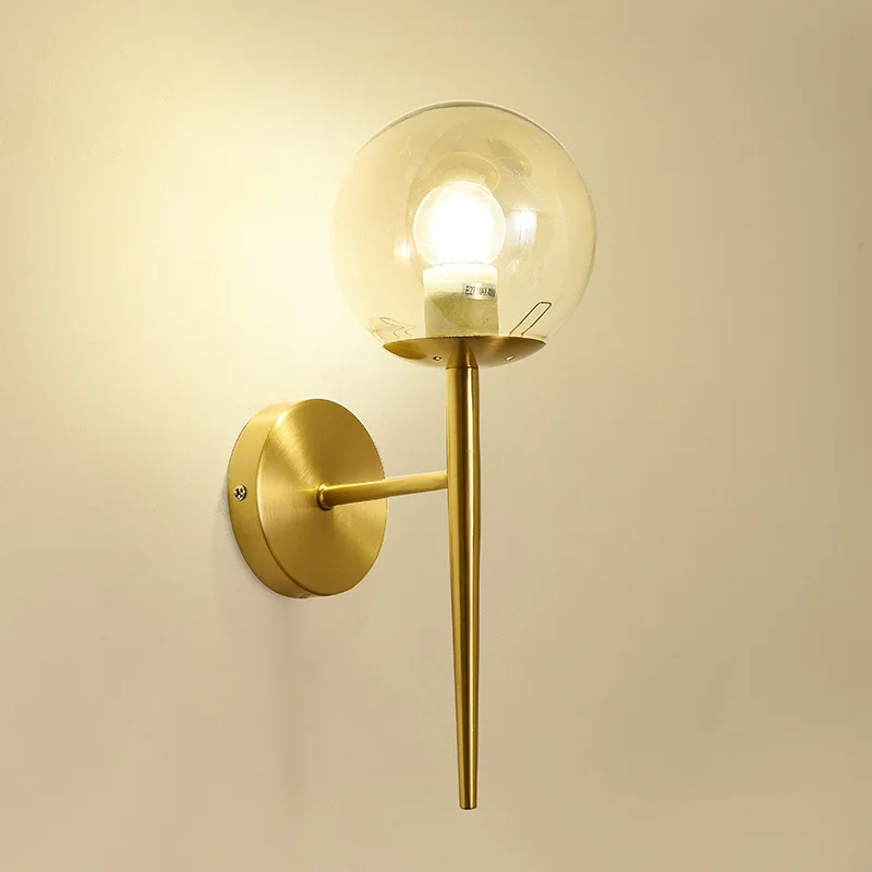 

Tiooka Nordic Luxurious Cooper Sconces Golden Metal E27 Wall Lamp with Glass Lampshade for Living room TV Background Aisle Hotel