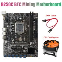 btc b250c mining motherboard with cooling fansata cable 12 pcie to usb3 0 graphics card slot lga1151 supports ddr4 ram