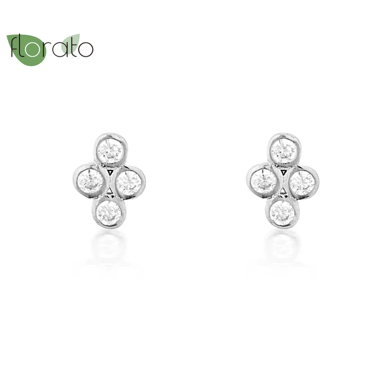

925 Sterling Silver Lily Earrings Gold Zircon Cute Small Inlaid Crystal Stud Earrings Women's Day Gift