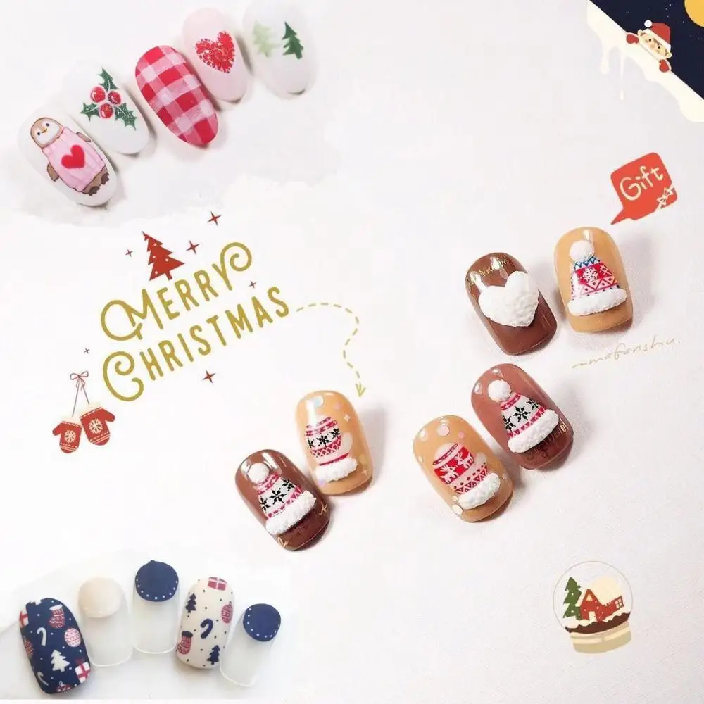 Новинка 1 лист 3D наклейки для ногтей снежинки Рождественские обертки Снеговик