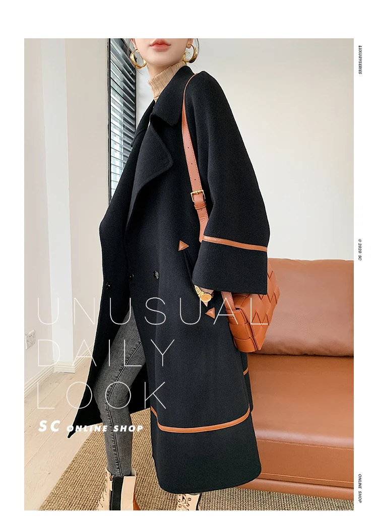 

coat Double-sided cashmere Women's Mid-length over-knee loose fall/winter 2020 new high-end Hepburn style woolen coat