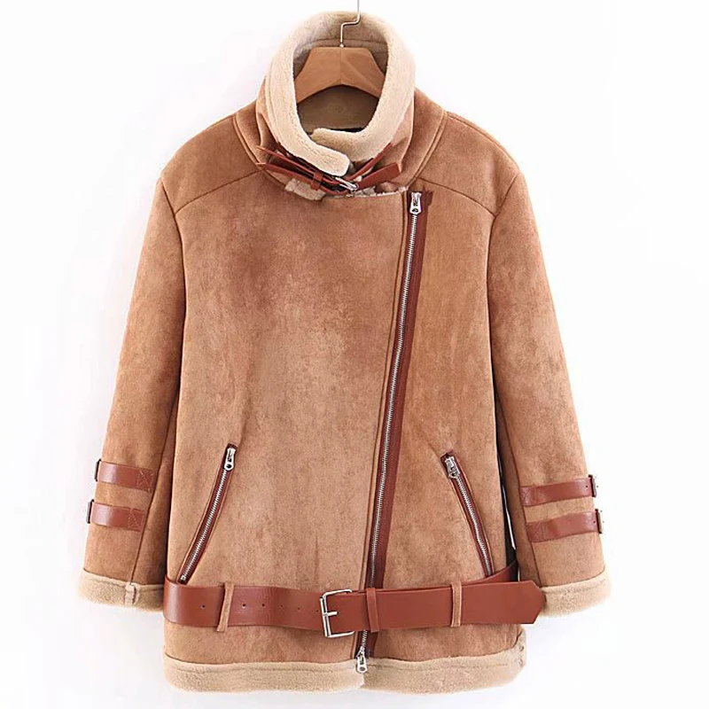 Осенне зимние женские меховые кожаные замшевые пальто в европейском стиле с толстым бархатным мехом для