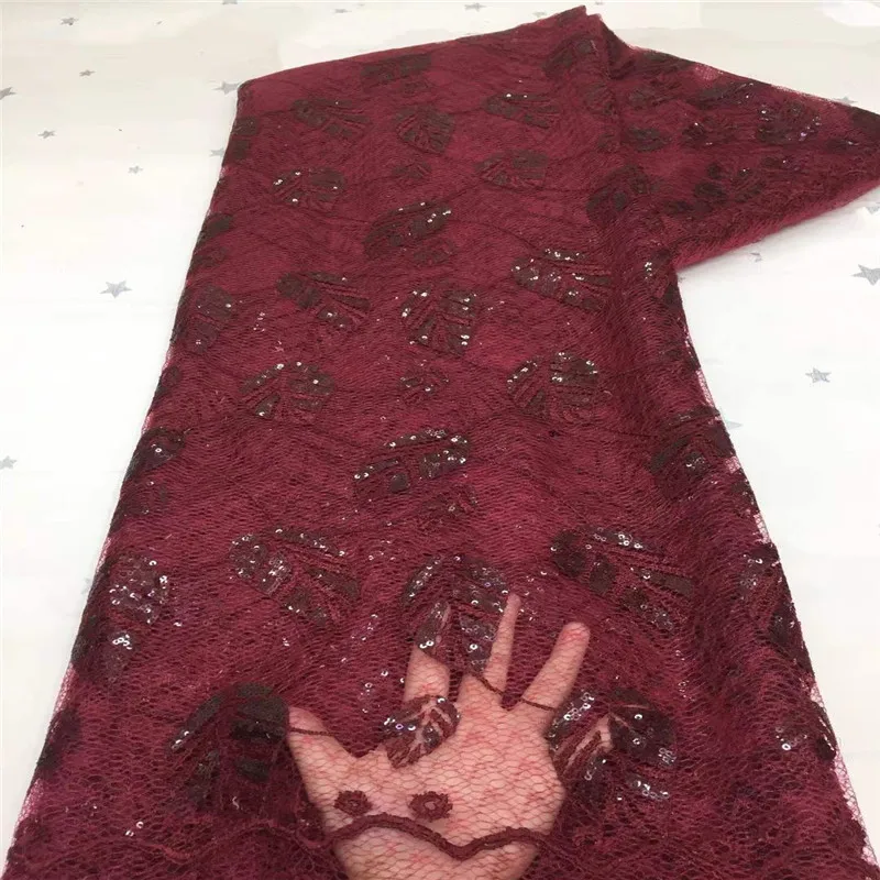 

Цвет красного вина французская кружевная ткань с блестками новый 2021 африканская сетчатая кружевная ткань с блестками и вышивкой кружевная ...