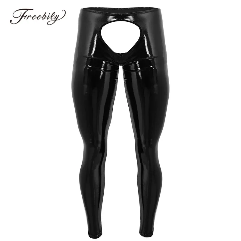 Мужское черное сексуальное белье из лакированной кожи с открытой спиной и