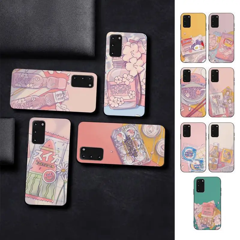 

FHNBLJ Japanese Cat Snacks Food Cherry blossoms Drink Art Phone Case for Samsung S10 21 20 9 8 plus lite S20 UlTRA 7edge