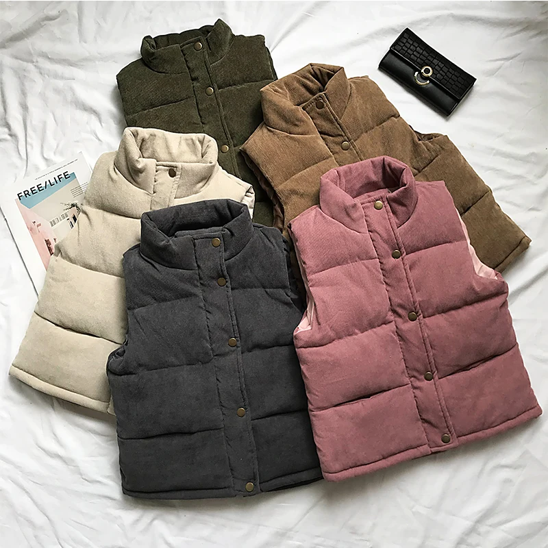 Осенне зимнее пальто женский жилет 2019 однотонный стоячий воротник толстая