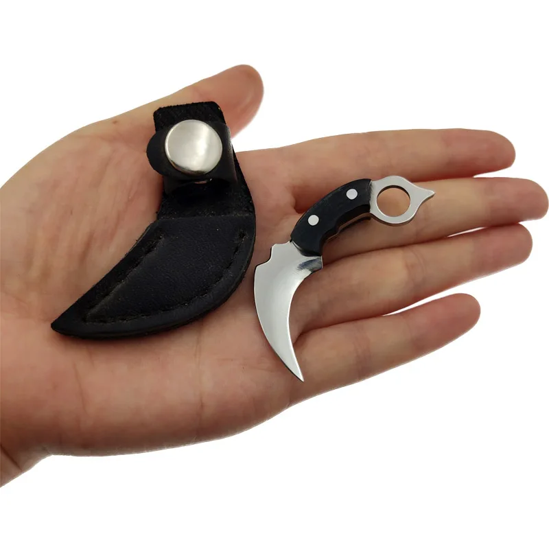 

Stainless Steel Wooden Handle Keychain Karambit Knife Tiny Mini Portable EDC Fixed Blade Opener Knife Crafts Gift