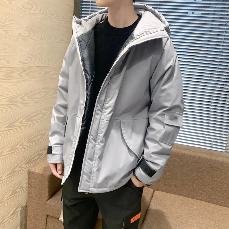 Зимнее короткое пальто Мужская теплая Толстая парка модная однотонная куртка с