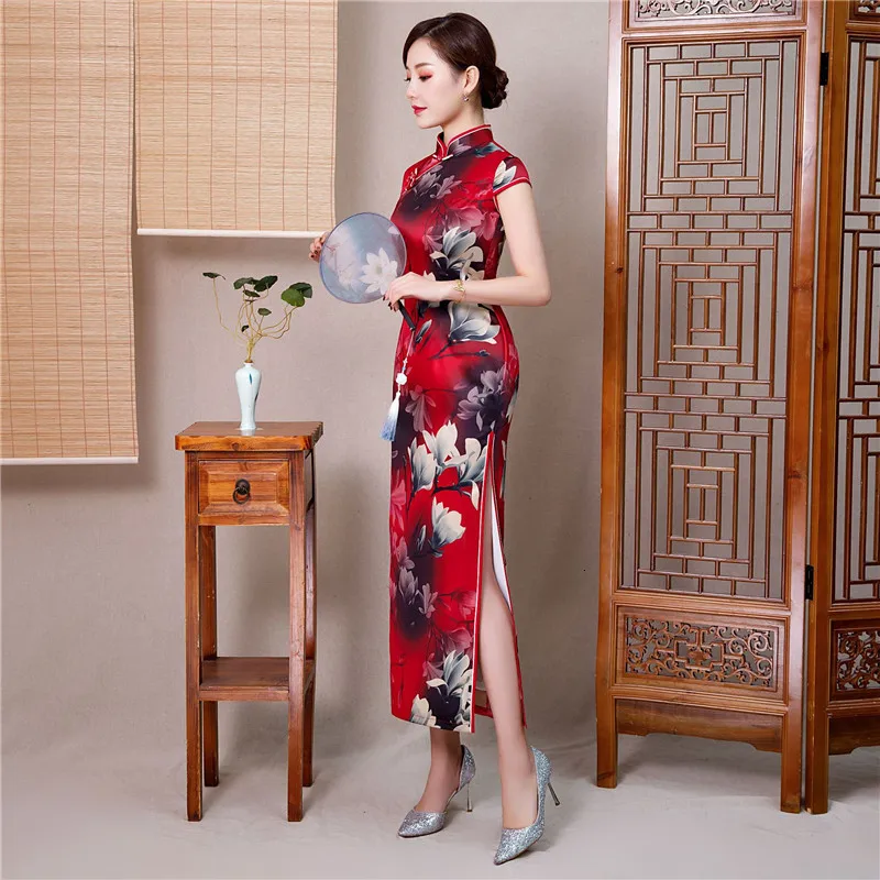 Китайское свадебное платье женское Cheongsam тонкое китайское традиционное платье женское длинное Qipao для свадебной вечеринки платье размера плюс