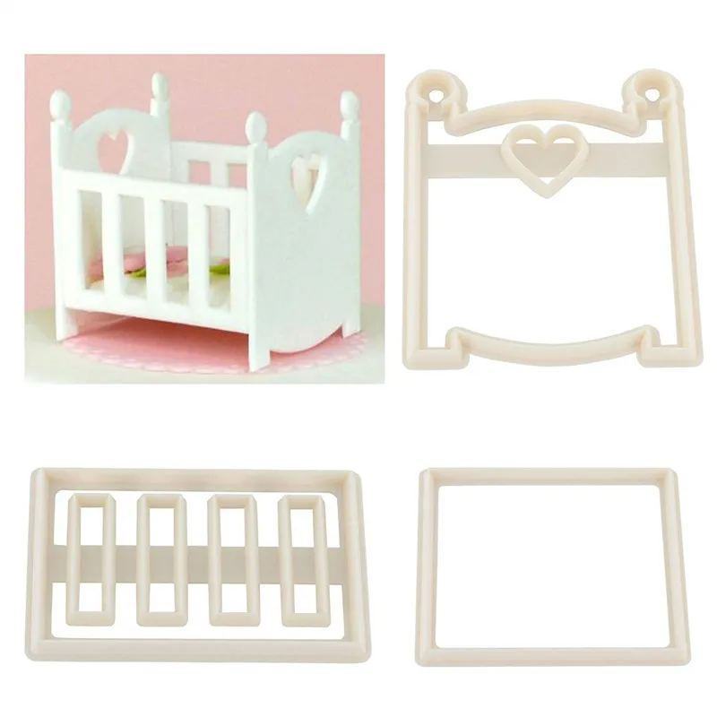 

3Pcs 3D Baby Bed Shape Plastic Fondant Cutter Cookie Cutter Cake Mold Chocolate Sugarcraft Mold Decorating Tools
