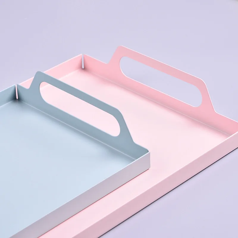 Прямоугольная металлическая настольная тарелка для хранения косметических