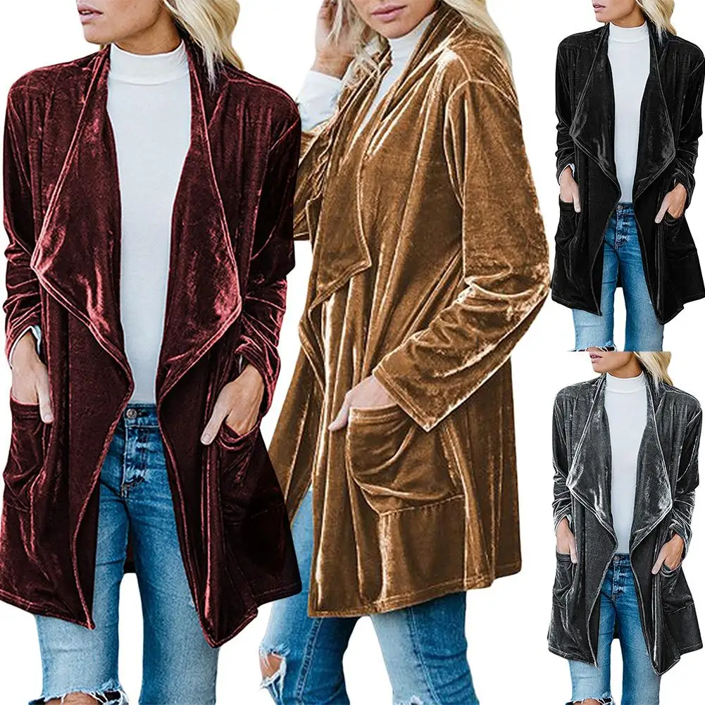 Популярное Женское пальто осень зима длинный рукав воротник с лацканами