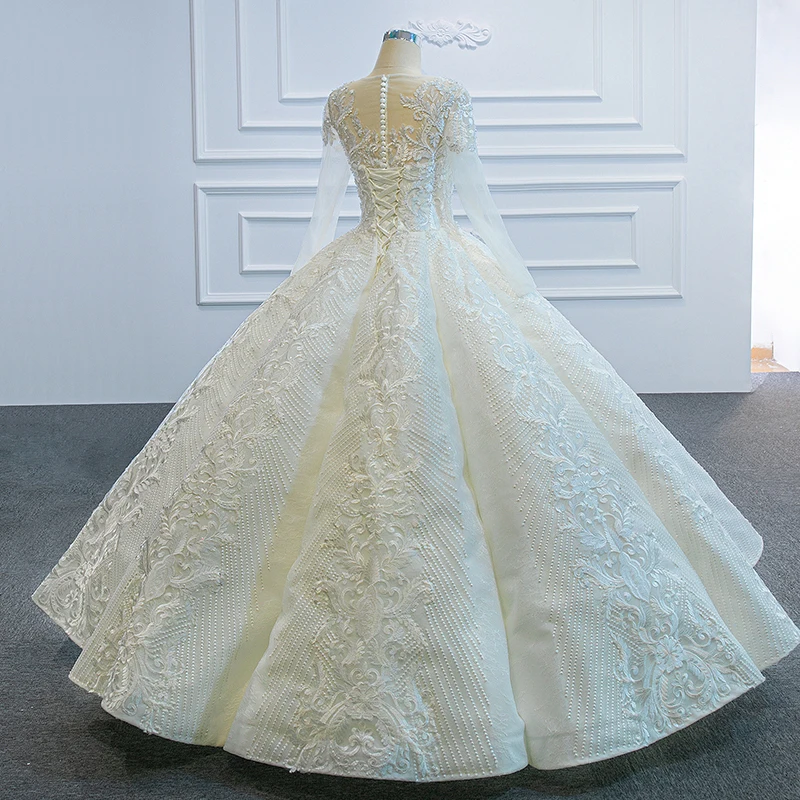 J66812 Jancember Swolllen Wedding Dresses O-Neck Long Sleeves Applique Ball Gown Abiti Da Sposa Vestido Branco свадебные платья