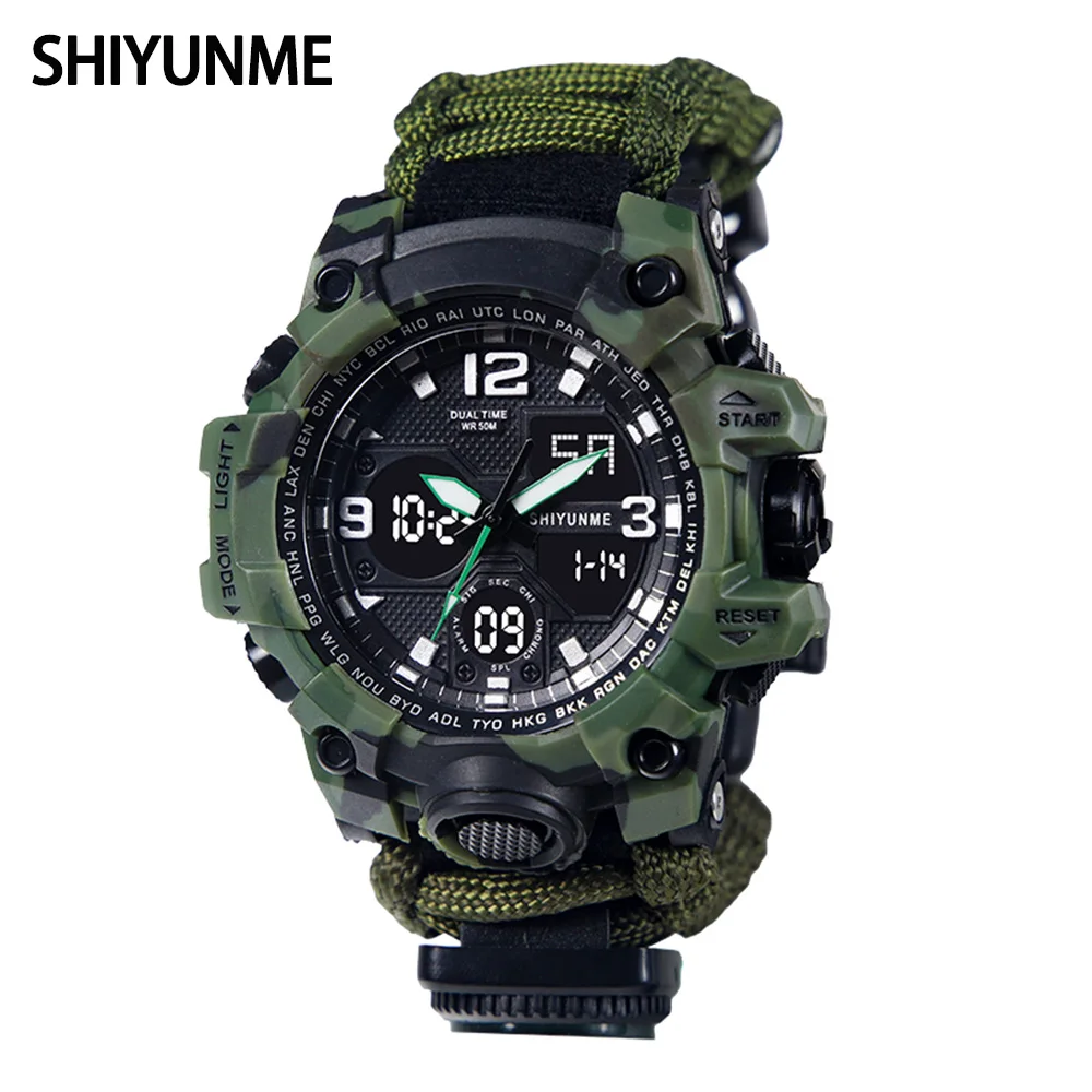 

Мужские Военные Наручные часы SHIYUNME, трендовые водонепроницаемые цифровые часы с секундомером и тревожным компасом для спорта на открытом в...
