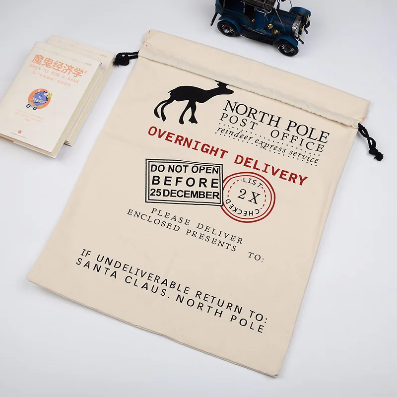 Подарочная сумка 4 шт./лот Рождественский холщовый мешок с красным шнурком в