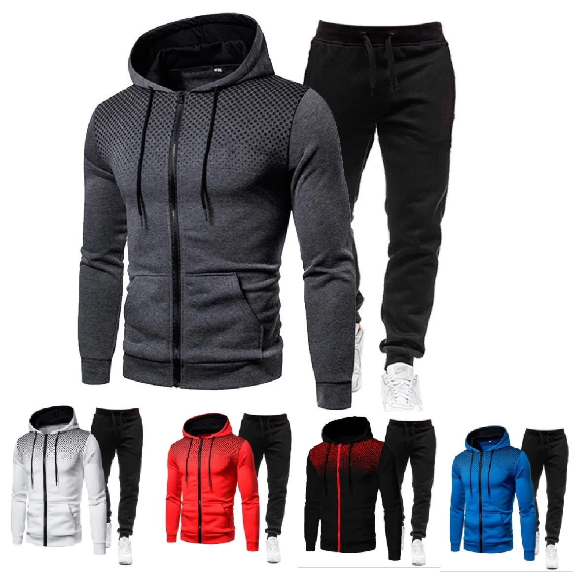 

Men Autumn Cardigan Tracksuit Gradient Men Jacket Sweatpants Two Pieces Sets Sportswear Plus Size Clothing Male Fitness