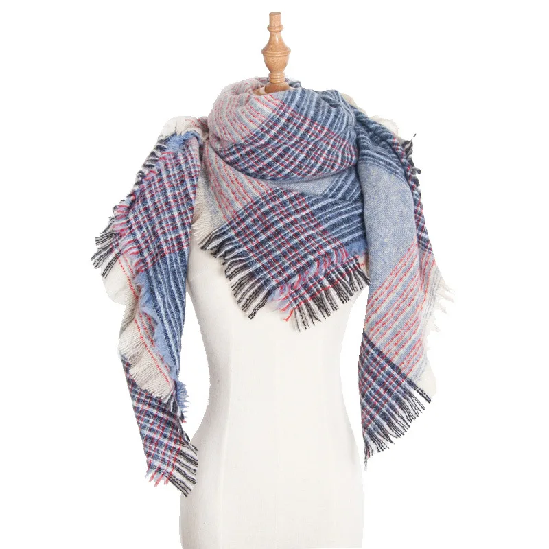 

Autumn and winter new circle yarn thickened double-sided plaid barbed towel scarf ladies scarf shawl