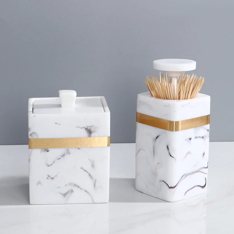 Мраморный держатель для зубочисток коробка хранения из смолы роскошный пресс