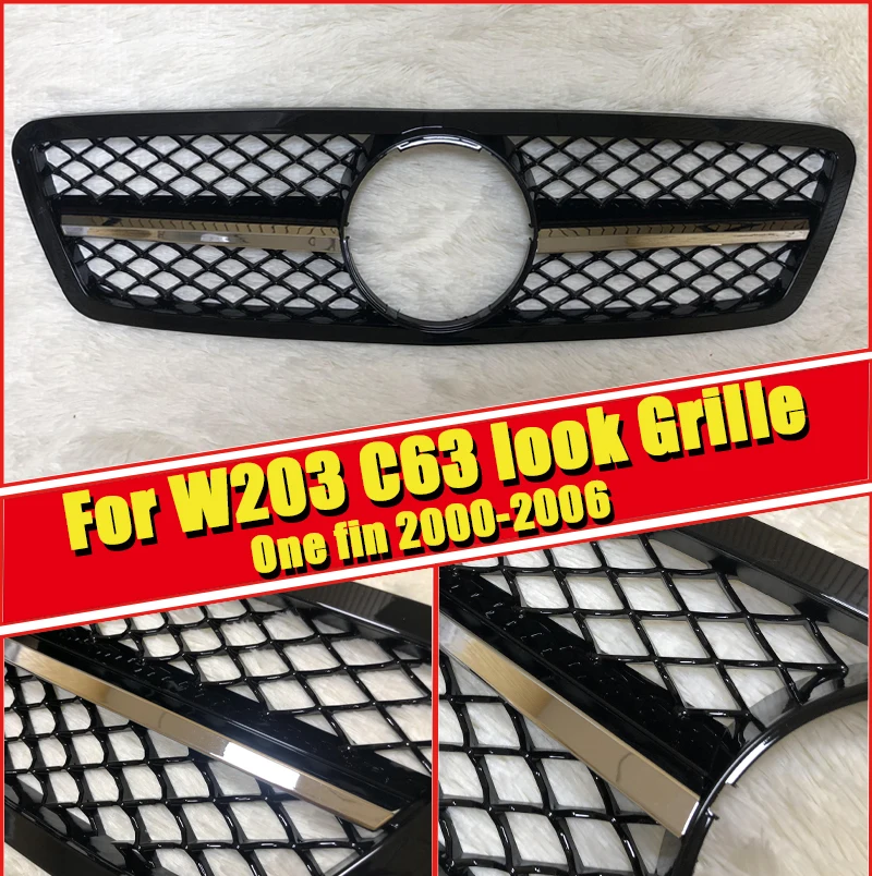 Для Mercedes C203 W203 C класс Спорт Передняя решетка гриль грили C63 стиль гальванизирует один плавник прямой 1:1 замена 2000-06