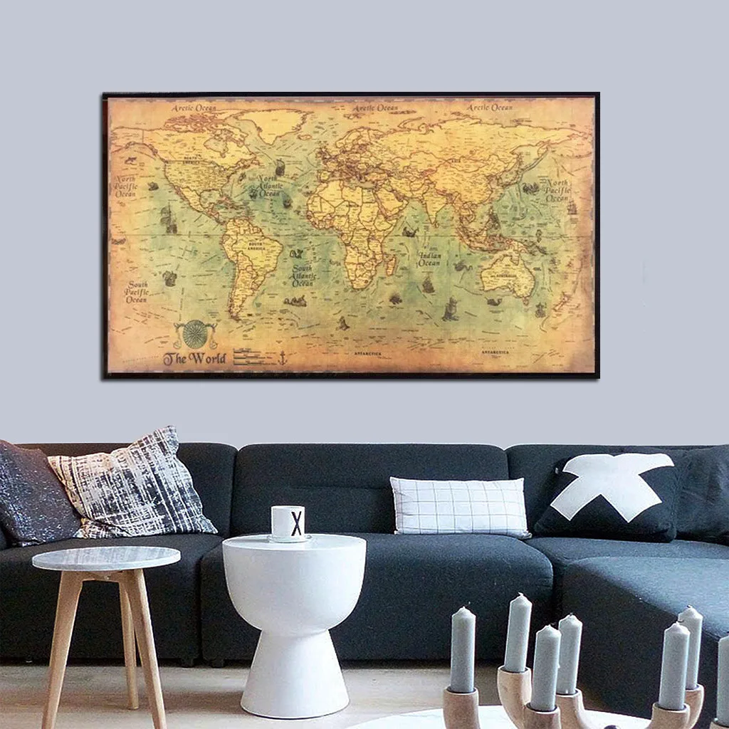 

Nautical Ocean Sea World Map Retro Old Art Paper Painting Home Poster Stationery School Office Wall Decorations Living Room