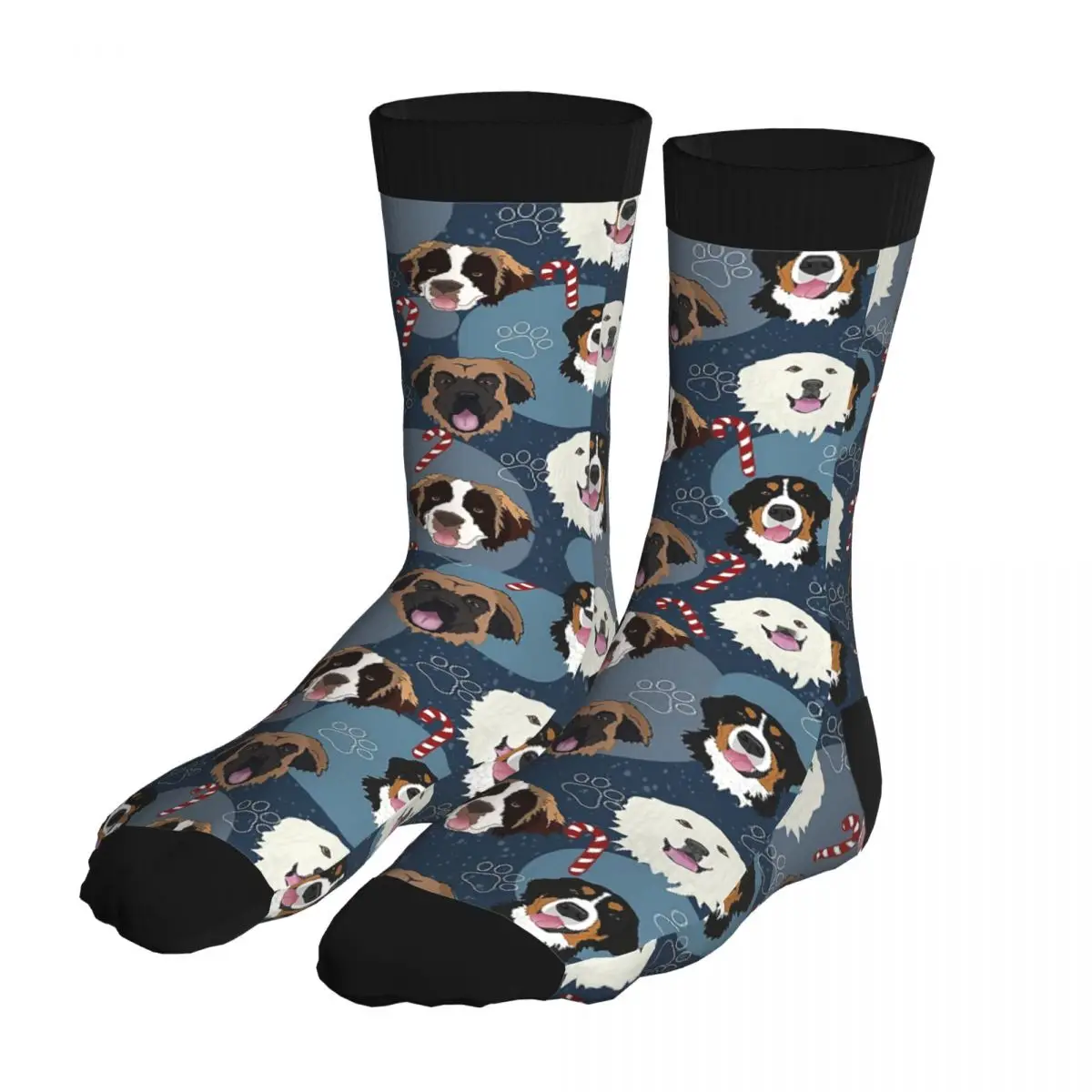 

Christmas Holiday Big Dogs Thick Contrast Color Socks Men 90% Polyester Awesome Middle Tube Winter Xmas Printed
