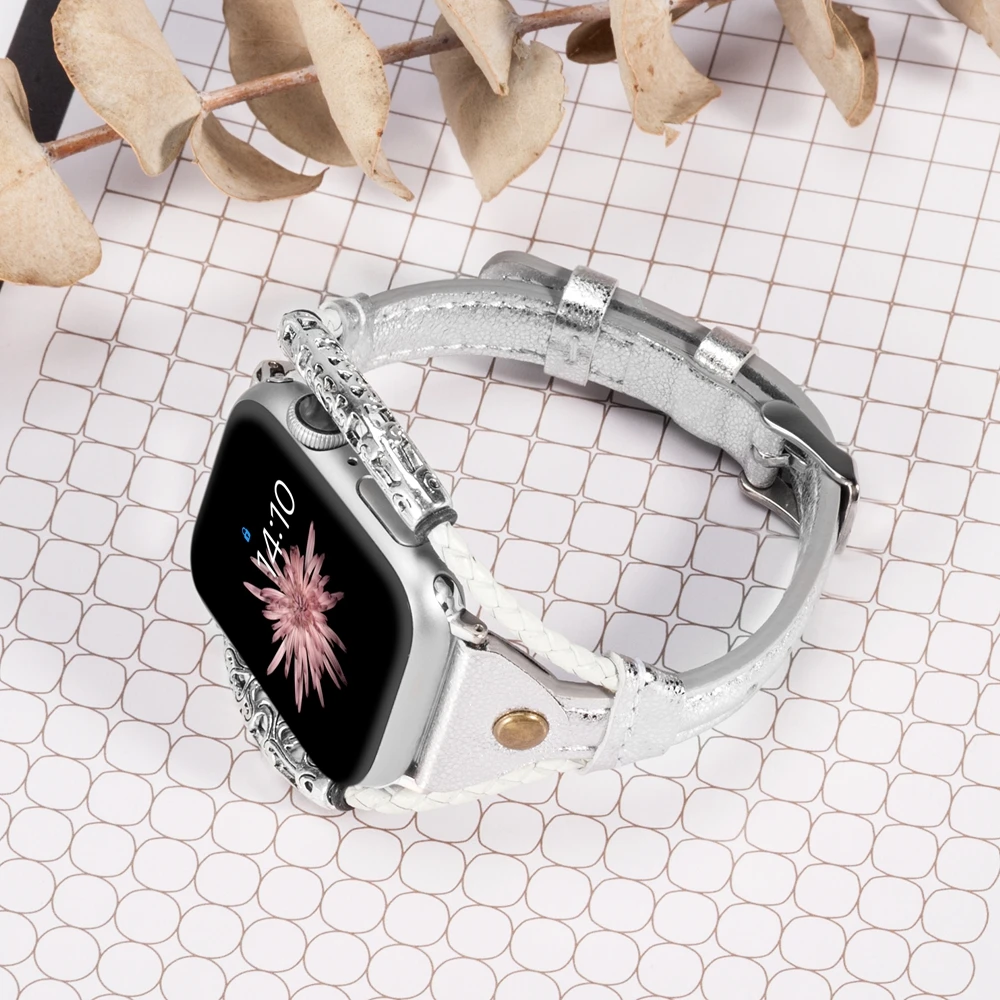 Винтажный кожаный ремешок для Apple Watch Band женский твист полоса ремешок заклепки с металлической веревкой браслет нарядный стильный iwatch серия