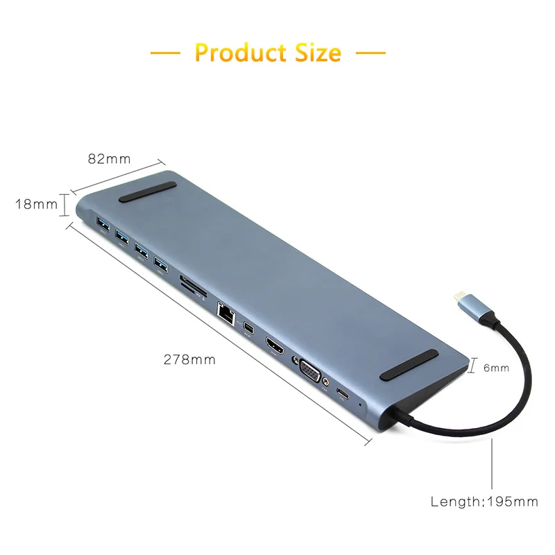 USB-C HUB Многофункциональный конвертер Type C на 4K HDMI MiniDP VGA SD TF кардридер RJ45 Ethernet USB3.0 3 5