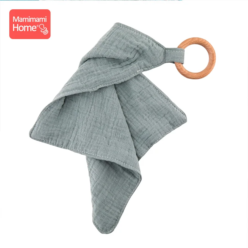 green Bib Mamihome детские нагрудники, тканевые банданы с деревянным кольцом, прорезыватель из бука, хлопковый слюнявчик, впитывающая ткань для новорожденных, детские товары, игрушки - Цвет: green Bib