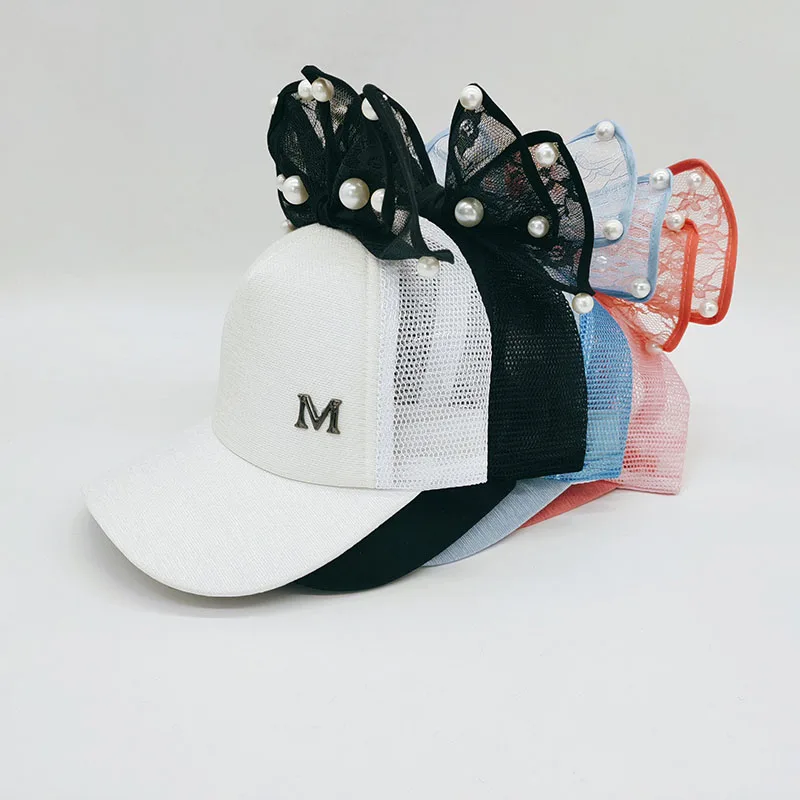 Детская бейсболка с жемчужным бантом и мультяшным рисунком 4 цвета Снэпбэк кепки