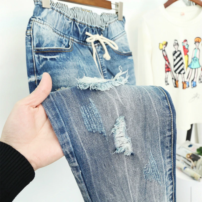 

High Waist Jeans Woman Plus Size Street Style Harem Denim Pants Loose Vintage Ripped Hole Washed Boyfriend Jeans 2021