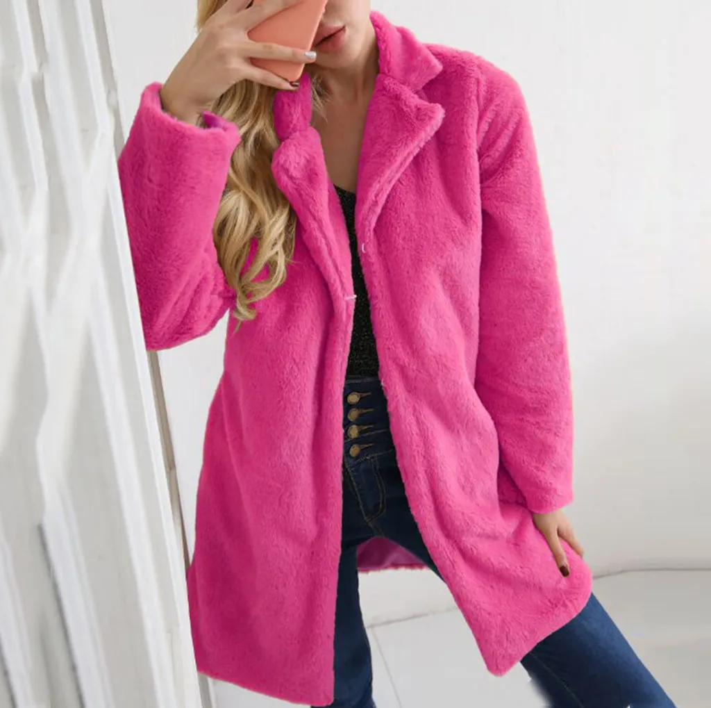 winter long coat women pink Winter Teddy Bear Faux Fur Coat Jackets Ladies Warm Jumper Outwear2019#3