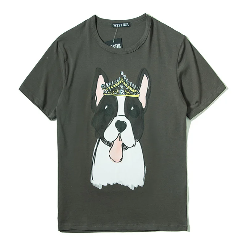 

Men New Novelty Punk Fashion T Shirts Cartoon crown puppy T-Shirt Hip Hop Skateboard Street Cotton T-Shirts Tee Dog #G8