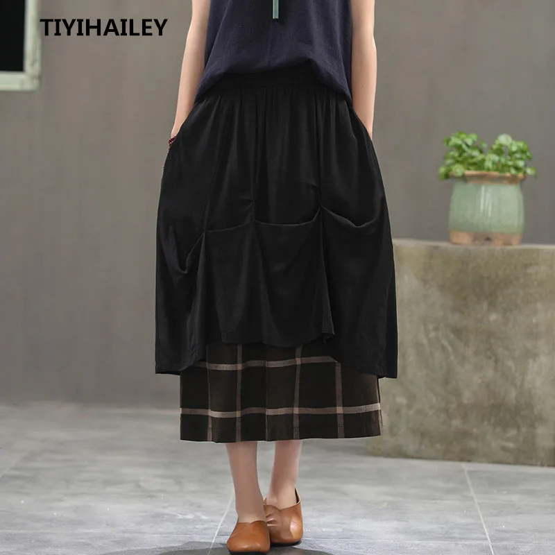 Женская длинная юбка до середины икры TIYIHAILEY летняя льняная и шифоновая с