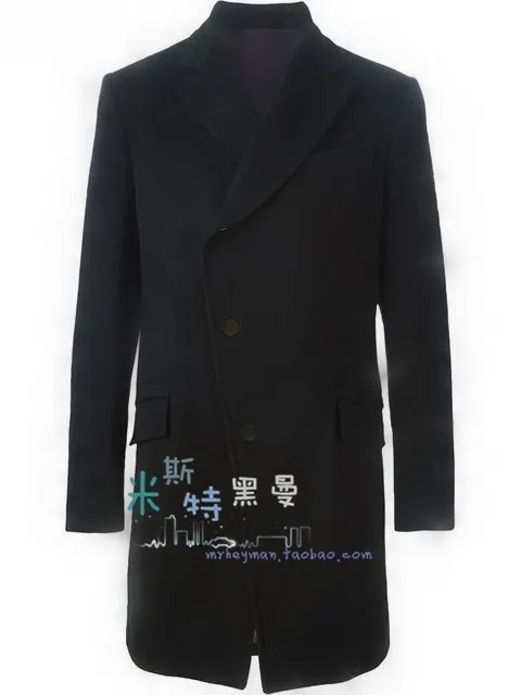 

Korean version of the shape-shifting asymmetrical woolen coat lapel wool mid-length suit jacket S-6xl!Big yards men's clothing