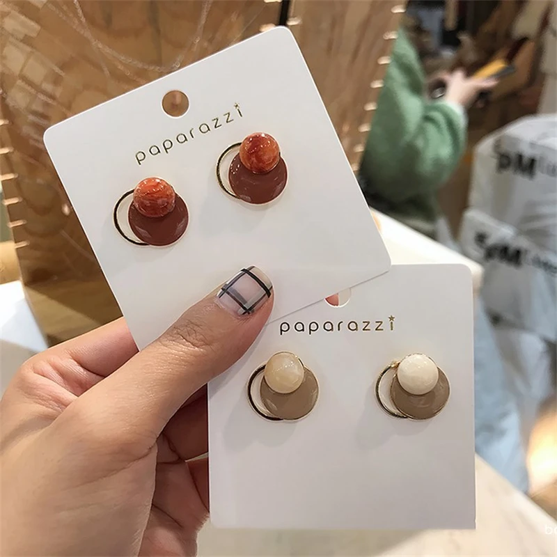 

Geometric Red/Beige Acrylic Stone Stud Earrings For Women Simple Classic Jewelry