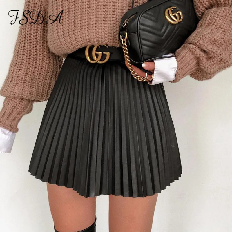 FSDA 2020 черная плиссированная юбка для женщин трапециевидной формы одежда с