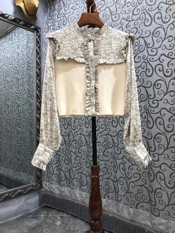 

2021 new women fashion printing stitching knitted top shirt 914