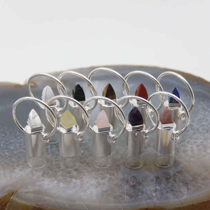 

Natural Stone Tiger eye Faceted Bullet Perfume Bottle Lemon/Strawberry/White Quartz Essential Oil Diffuser Pendants Necklace DIY