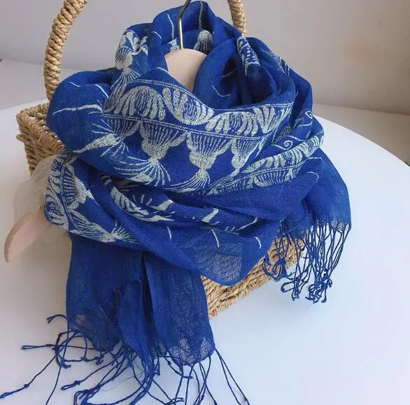 Весенне осенний Тонкий ретро синий шарф 60x185 см с окрашенным галстуком дышащие