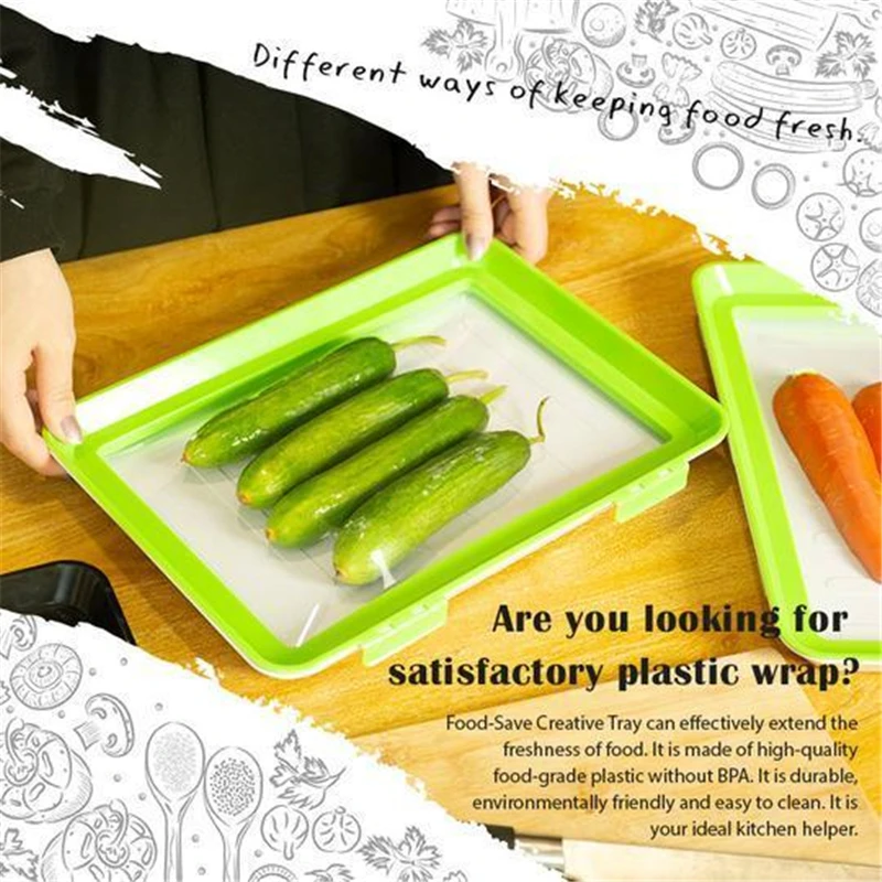 

Kitchen Storage Trays Green Plastic Food Organizer Set Keeping Fresh 8PCS Plates Food Cover Decorative Tray Accessories
