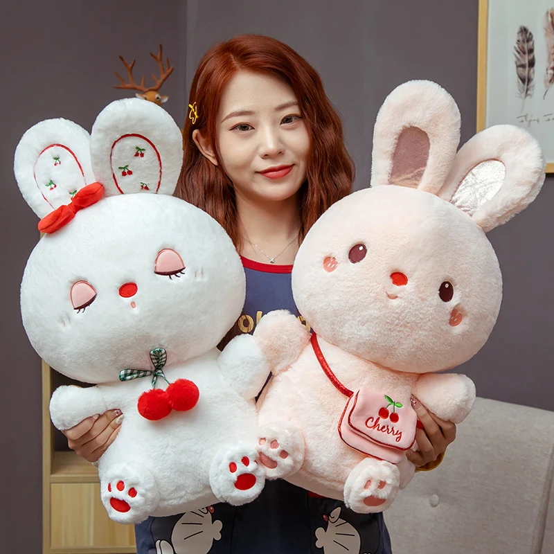 

30~75cm New Sweet Sitting Cherry Rabbit Lace White Pink Bunny Eyes Open Sleeping Cartoon Animal Girls Christmas Gift