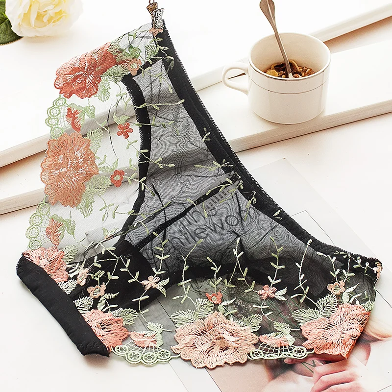 Трусики женские с вышивкой и низкой талией из хлопка