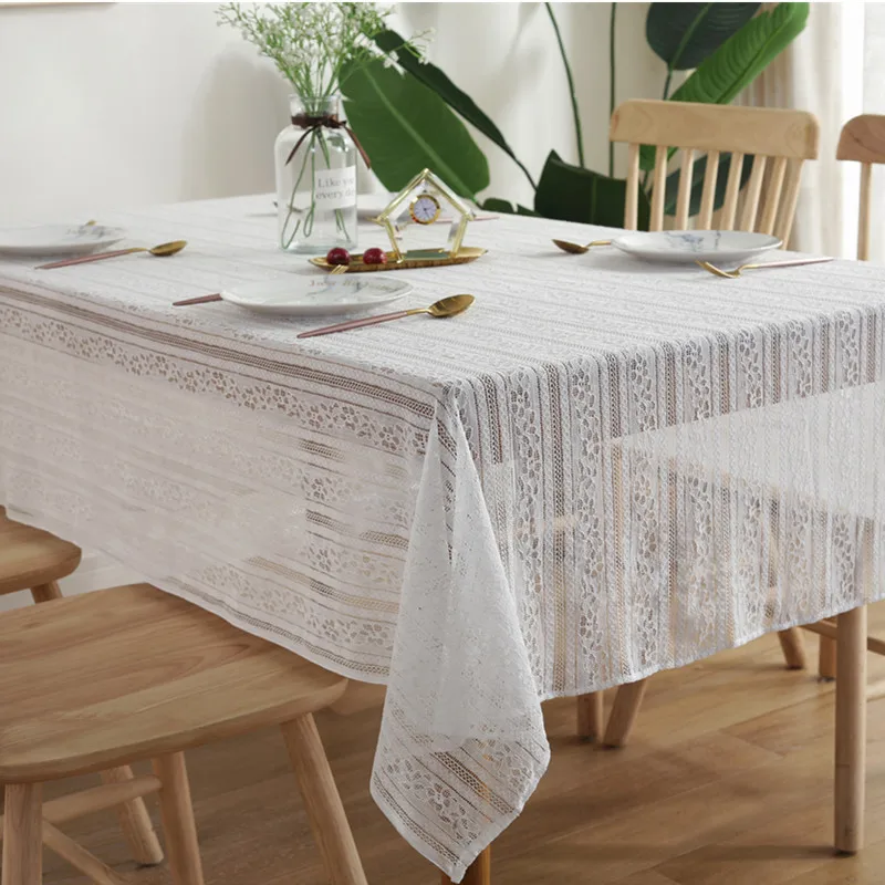 

White Beautiful Lace Tablecloth Decoration Rectangle Table cloth Cutout Dining Table Cloth Cover Wedding Party Hotel Home Decor